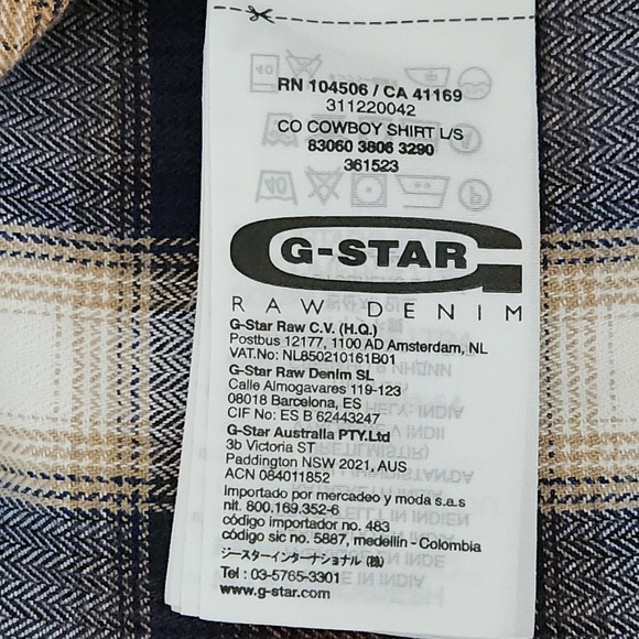 G-STAR RAW Plaid Denim Patch western cowboy Shirt brown blue xxl - Picture 11 of 15